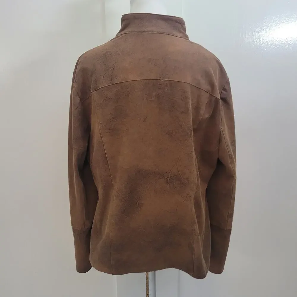 Chico's Size 2 US 12/14 Suede Moto Jacket‎ Brown Faux Leather Western Minimalist
